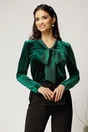 Bluza verde din catifea cu guler esarfa, 1, dyfashion.ro
