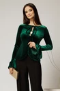 Bluza verde din catifea cu maneci clopot snur si nasturi la decolteu, 1, dyfashion.ro