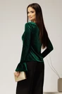 Bluza verde din catifea cu maneci clopot snur si nasturi la decolteu, 2, dyfashion.ro