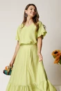 Bluza verde din rayon cu croi drept si volanase la maneci, 1, dyfashion.ro