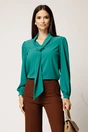 Bluza verde din voal cu croi cambrat si guler tip esarfa, 1, dyfashion.ro