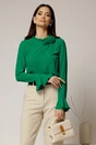Bluza verde din voal plin cu detaliu floral la guler si gulerul incretit, 1, dyfashion.ro