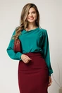 Bluza verde eleganta din voal cu perle pe umar, 1, dyfashion.ro
