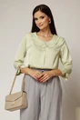 Bluza verde fistic cu nasturi decorativi si guler rotund incretit, 1, dyfashion.ro
