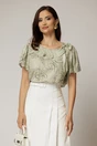 Bluza verde fistic din viscoza cu funda la decolteu si volanas, 1, dyfashion.ro