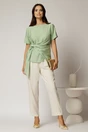 Bluza verde fistic din viscoza cu nod in talie si croi lejer si maneci scurte, 3, dyfashion.ro