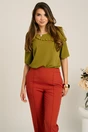 Bluza verde olive din viscoza lejera cu volanas pe bust, 1, dyfashion.ro