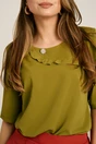 Bluza verde olive din viscoza lejera cu volanas pe bust, 3, dyfashion.ro