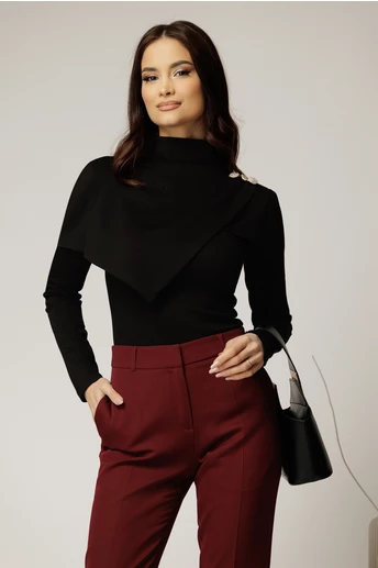 Bluze neagra din jerse cu nasturi decorativi si design atipic