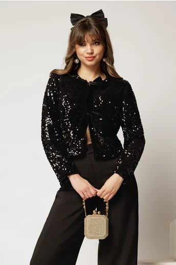 Bolero DY Fashion negru din catifea cu paiete