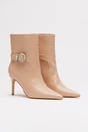 Botine beige din piele ecologica cu toc subtire si accesoriu, 1, dyfashion.ro
