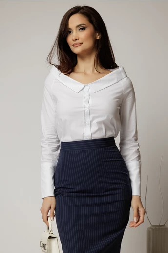 Camasa alba din poplin cu gulerul barcuta