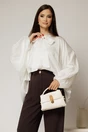Camasa alba din tencel cu maneca ampla si guler tip esarfa, 1, dyfashion.ro
