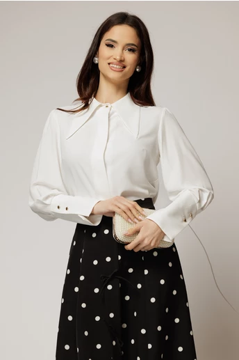 Camasa alba eleganta cu guler ascutit si mansete late