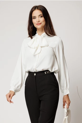 Camasa alba lejera din triplu voal cu guler tip esarfa