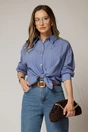 Camasa albastra cu dungi cu maneci lungi si croi oversize, 1, dyfashion.ro