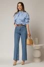 Camasa bleu din bumbac cu dungi si guler tip esarfa, 3, dyfashion.ro