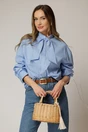 Camasa bleu din bumbac cu dungi si guler tip esarfa, 1, dyfashion.ro
