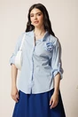 Camasa bleu din bumbac lejera cu dungi si floare detasabila, 3, dyfashion.ro