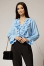 Camasa bleu din voal cu volanase la bust si decolteu adanc, 1, dyfashion.ro