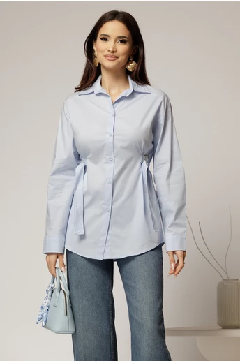 Camasa bleu lunga din poplin cu croiul larg si catarame