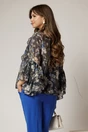 Camasa bleumarin cu imprimeuri florale si volanase la maneci si bust, 2, dyfashion.ro