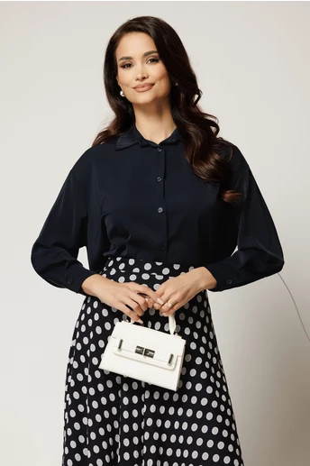 Camasa bleumarin din voal satinat