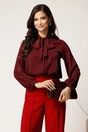 Camasa bordo lejera din triplu voal cu guler tip esarfa, 1, dyfashion.ro