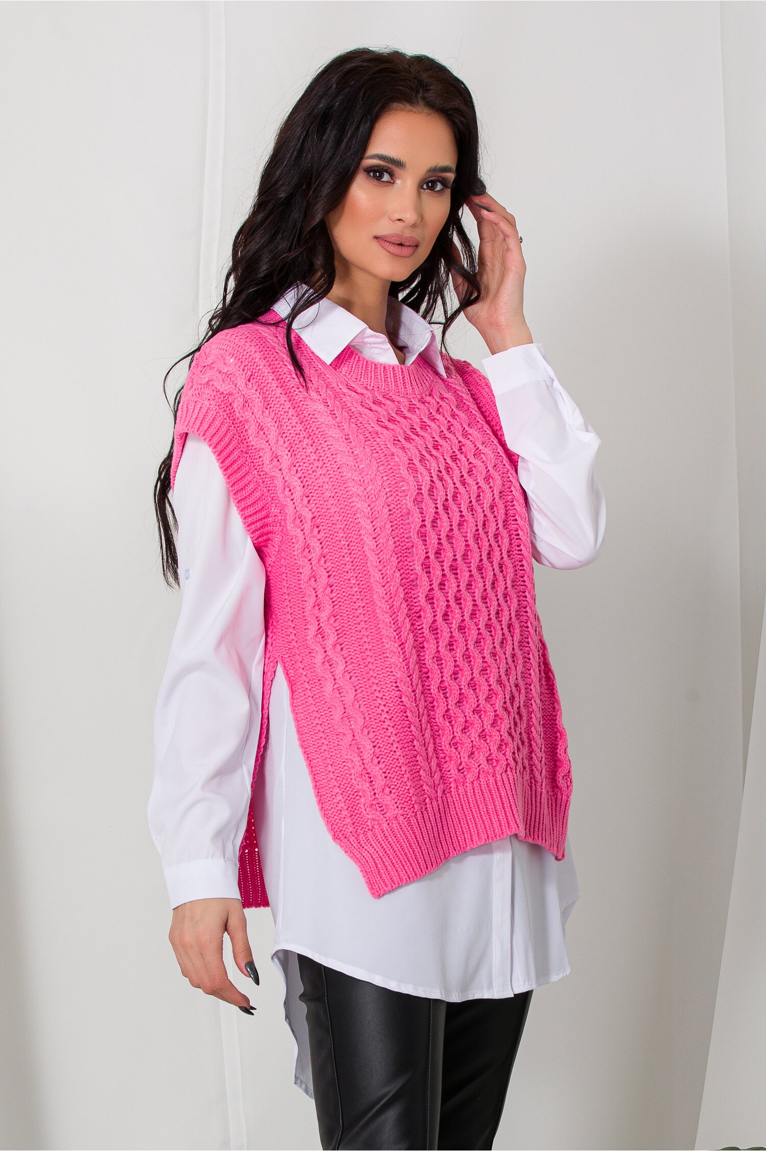 Camasa cu vesta roz tricotata 2023 ❤️ Pret Super dyfashion imagine noua 2022