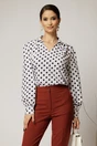 Camasa dama alba cu buline cu decolteu adanc si maneca lunga, 1, dyfashion.ro