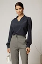 Camasa dama bleumarin cu buline cu decolteu adanc si maneca lunga, 1, dyfashion.ro