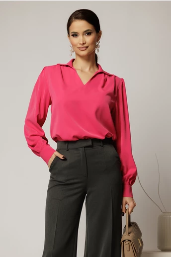 Camasa dama fucsia cu decolteu adanc si maneca lunga