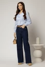 Camasa DY Fashion din poplin cu dungi bleu si nasturi asimetrici, 3, dyfashion.ro