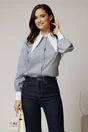 Camasa din poplin cu imprimeu bleu si negri si guler ascutit, 1, dyfashion.ro