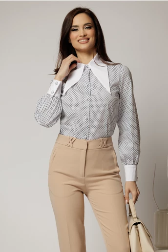 Camasa din poplin cu imprimeu cu aspect floral si guler ascutit