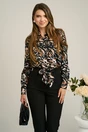 Camasa din satin neagra cu imprimeuri portocalii