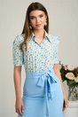 Camasa DY Fashion alba cu flori bleu din voal si maneci scurte, 1, dyfashion.ro