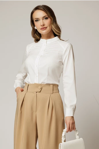 Camasa DY Fashion alba din poplin cu croi cambrat si nervuri pe bust