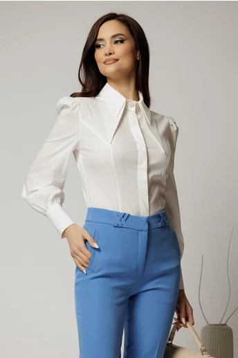 Camasa DY Fashion alba din poplin cu guler dublu si croi cambrat
