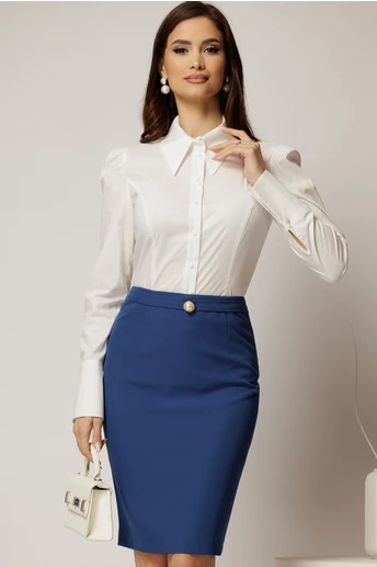 Camasa DY Fashion alba din poplin cu manseta cu butoniera