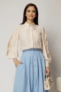 Camasa DY Fashion bej cu funde pe maneci cu adaos de rayon, 1, dyfashion.ro