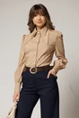 Camasa DY Fashion bej din poplin cu guler dublu si croi cambrat, 1, dyfashion.ro