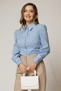Camasa DY Fashion bleu cambrata din poplin cu insertie la guler, 1, dyfashion.ro