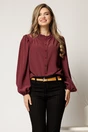 Camasa DY Fashion burgundy din voal plin cu guler incretit, 1, dyfashion.ro