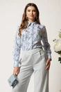 Camasa DY Fashion cu dungi si flori albastre din bumbac cu guler supradimensionat, 1, dyfashion.ro
