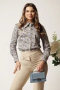 Camasa DY Fashion cu flori bej si bleumarin din bumbac cu guler supradimensionat, 1, dyfashion.ro