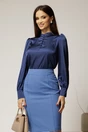 Camasa DY Fashion din satin bleumarin cu nasturi la bust si guler tunica, 1, dyfashion.ro