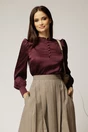 Camasa DY Fashion din satin bordo cu nasturi la bust si guler tunica, 1, dyfashion.ro