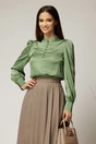 Camasa DY Fashion din satin verde fistic cu nasturi la bust si guler tunica, 1, dyfashion.ro