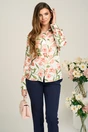 Camasa DY Fashion din viscoza alba cu imprimeu floral roz